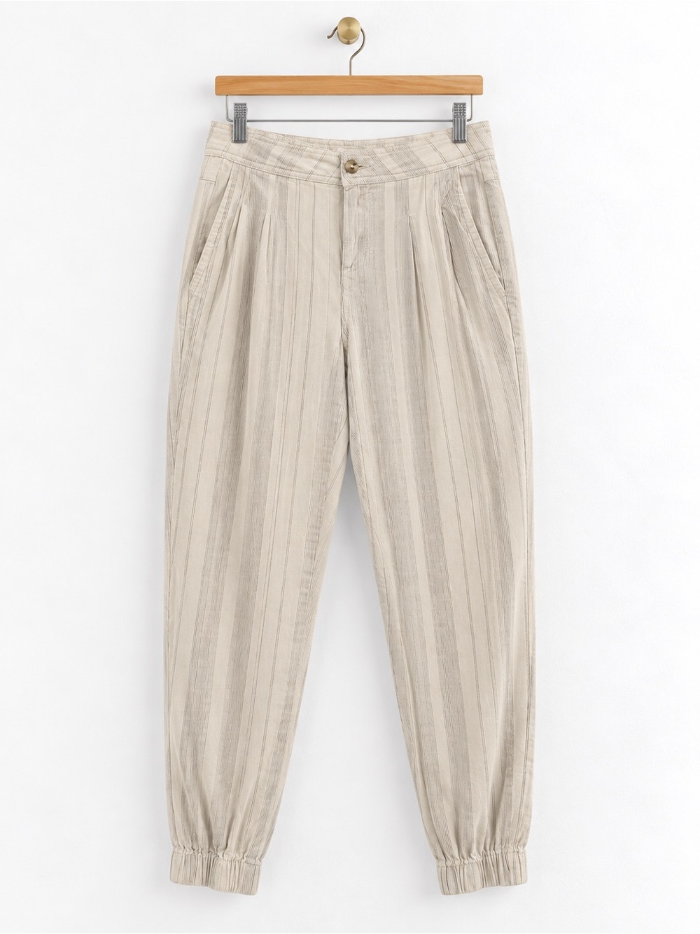 prAna Size 2 Pleated Linen Jogger Pants Ivory Striped Tapered Boho